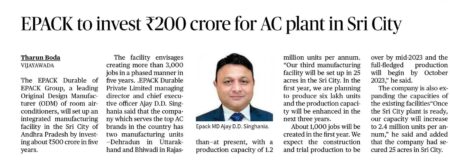 Epack, Original Design Manufacturer Of Acs, To Set Up ₹200 The Hindu